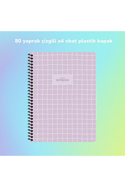 ÇİZGİLİ A4 80 YAPRAK PLASTİK KAPAK TELLİ DEFTER COLLEGE KESKİN COLOR