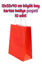 KIRMIZI RENK 12x32x40 cm büyük boy karton hediye poşeti 10 adet