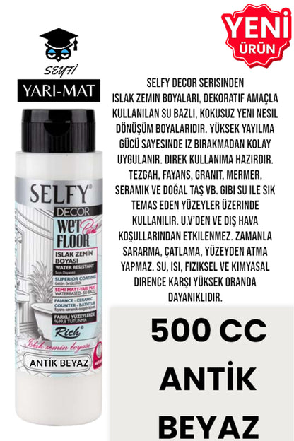SELFY DECOR ISLAK ZEMİN BOYASI 500 CC MUTFAK TEZGAH FAYANS LAVABO KÜVET TUVALET ZEMİN HER YÜZEY İÇİN