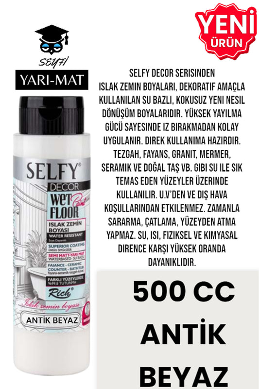 SELFY DECOR ISLAK ZEMİN BOYASI 500 CC MUTFAK TEZGAH FAYANS LAVABO KÜVET TUVALET ZEMİN HER YÜZEY İÇİN