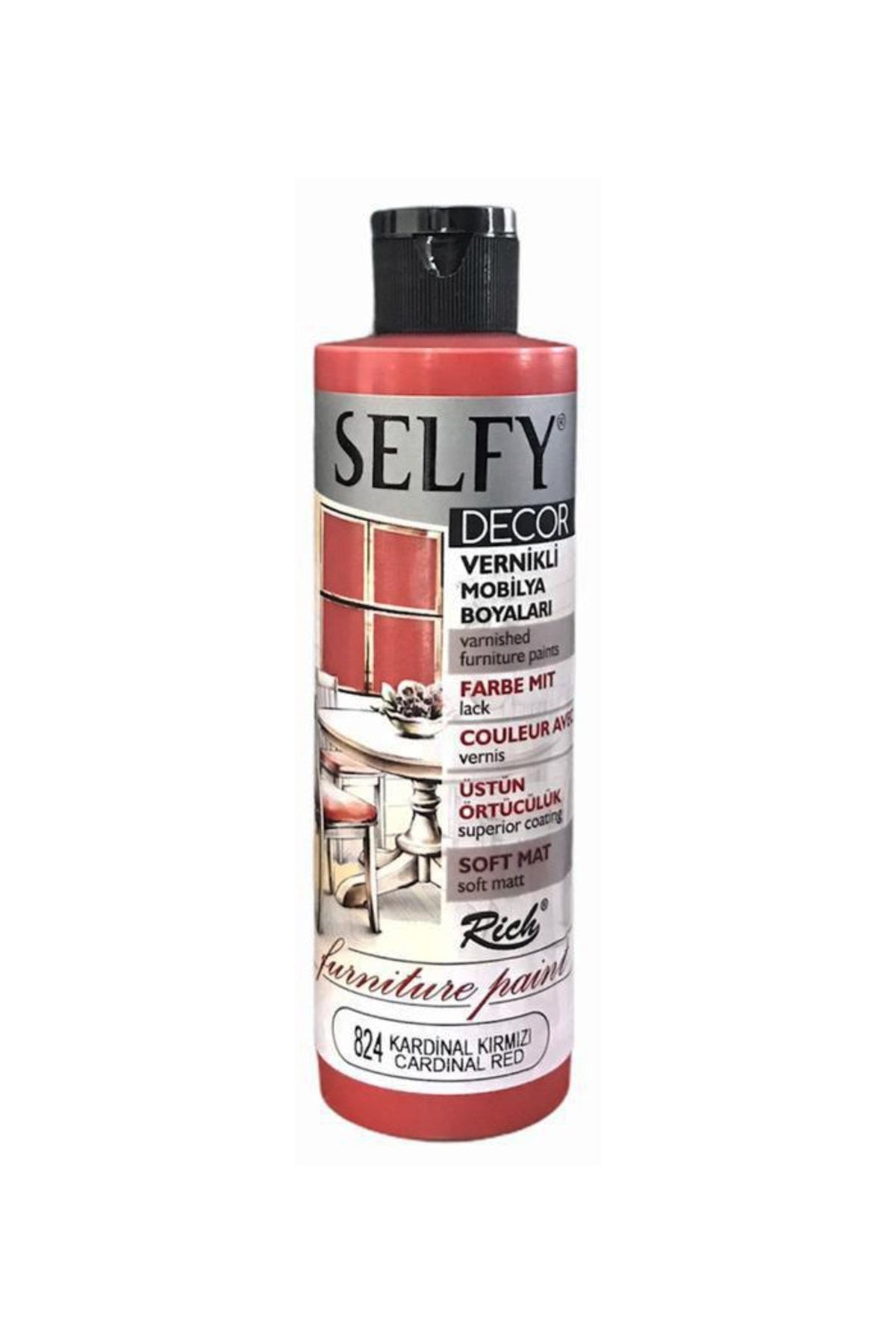 Rich Selfy Decor Vernikli Boya 240cc - Kardinal Kırmızı 824