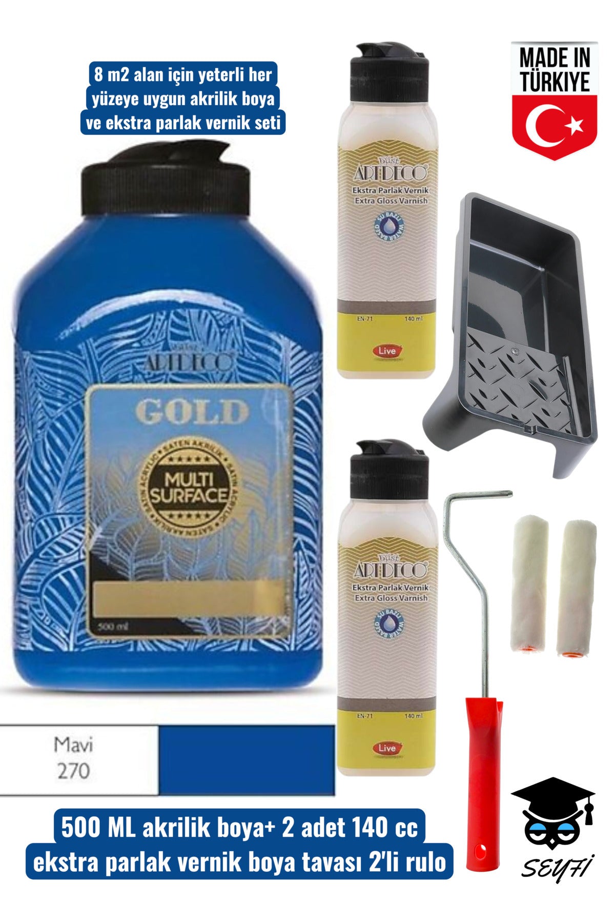 500 ml Multi Surface Akrilik boya 2 adet 140 ML parlak vernik seti mobilya dolap boyama seti tavalı