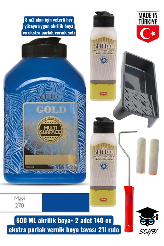 500 ml Multi Surface Akrilik boya 2 adet 140 ML parlak vernik seti mobilya dolap boyama seti tavalı