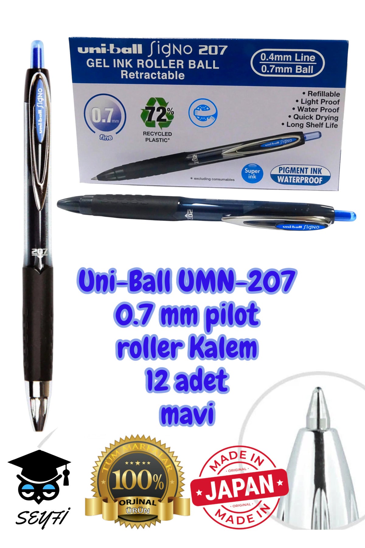 0.7 mm jel pilot kalem roller signo kalem umn-207 uni-ball basmalı pilot kalem