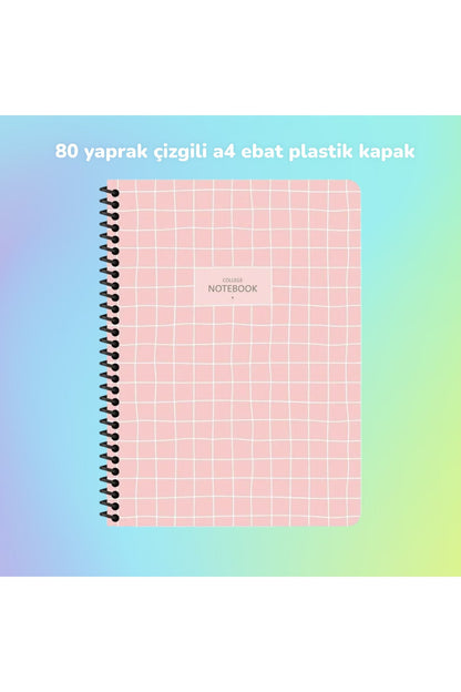 ÇİZGİLİ A4 80 YAPRAK PLASTİK KAPAK TELLİ DEFTER COLLEGE KESKİN COLOR
