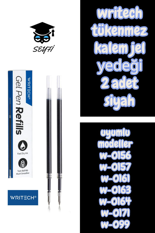 writech tükenmez kalem jel yedeği 2 adet siyah model w-0156 w-0157 w-0161 w-0163 w-0164 w-0171 w-099