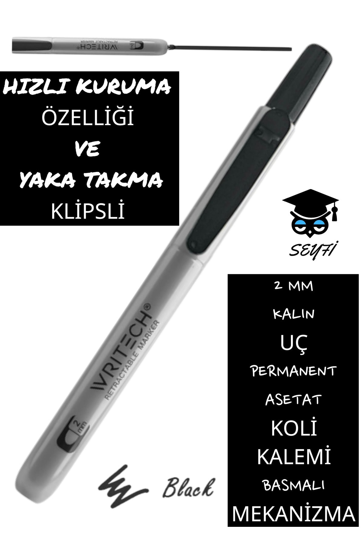 2 MM KALIN UÇ PERMANENT ASETAT KOLİ KALEMİ BASMALI MEKANİZMA