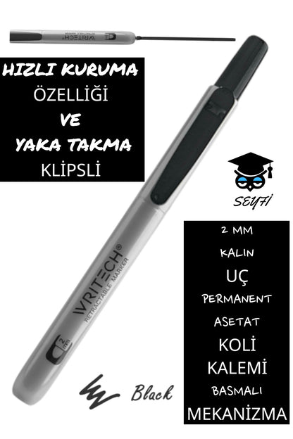 2 MM KALIN UÇ PERMANENT ASETAT KOLİ KALEMİ BASMALI MEKANİZMA