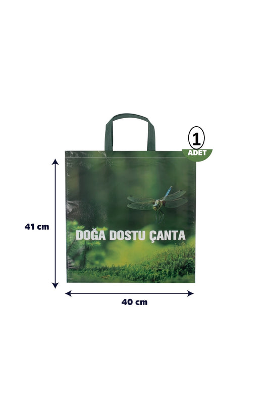 Körüklü Doğa Dostu Yeşil Alışveriş Poşeti 40x41x10cm