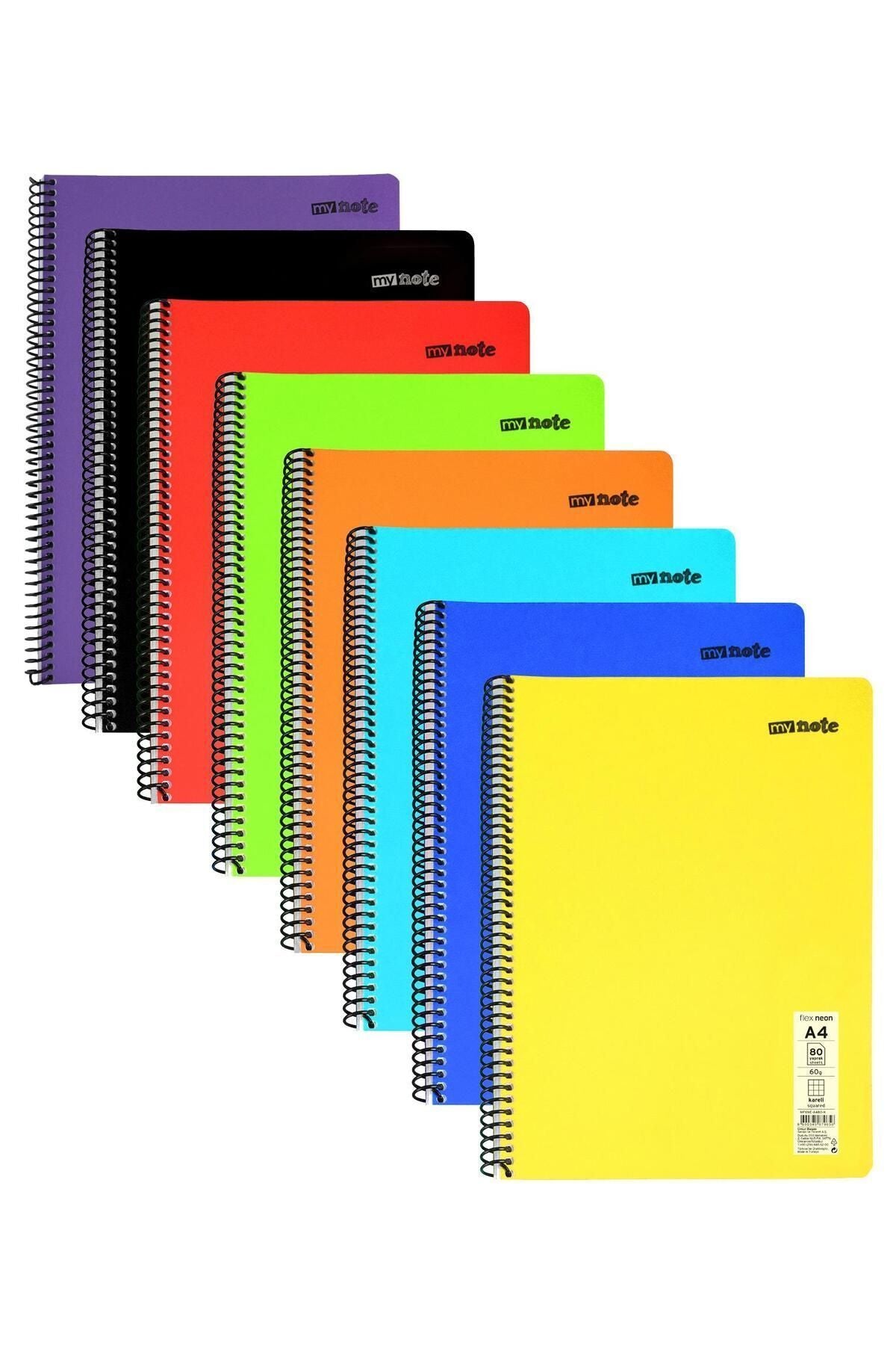 Flex Neon A4 Defter 80 Yaprak 4 Kareli 4 Çizgili Defter Seti