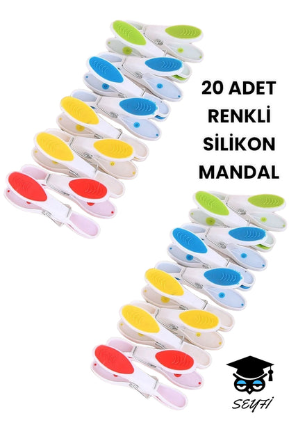20 ADET RENKLİ SİLİKON MANDAL ÇAMAŞIR MANDALI 8 CM