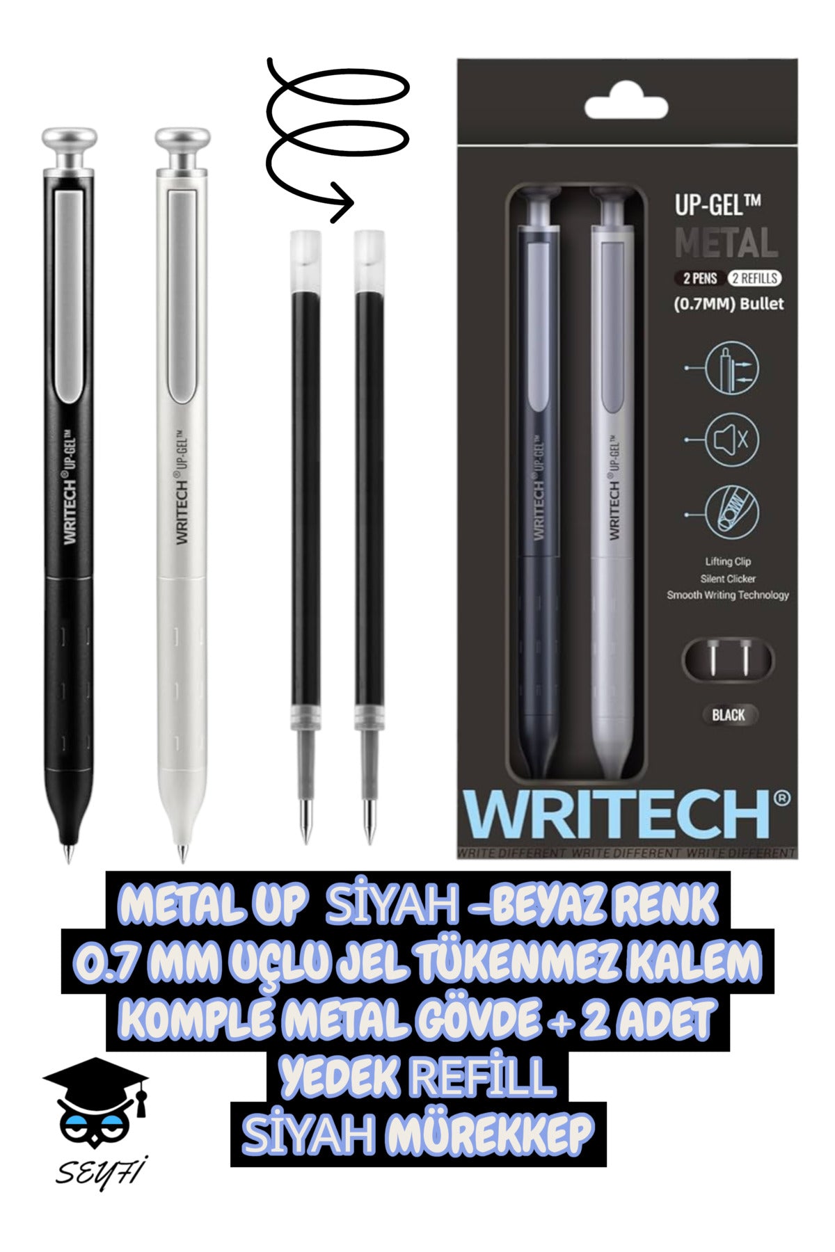 0.7 MM UÇLU JEL TÜKENMEZ KALEM KOMPLE METAL GÖVDE SET WRİTECH
