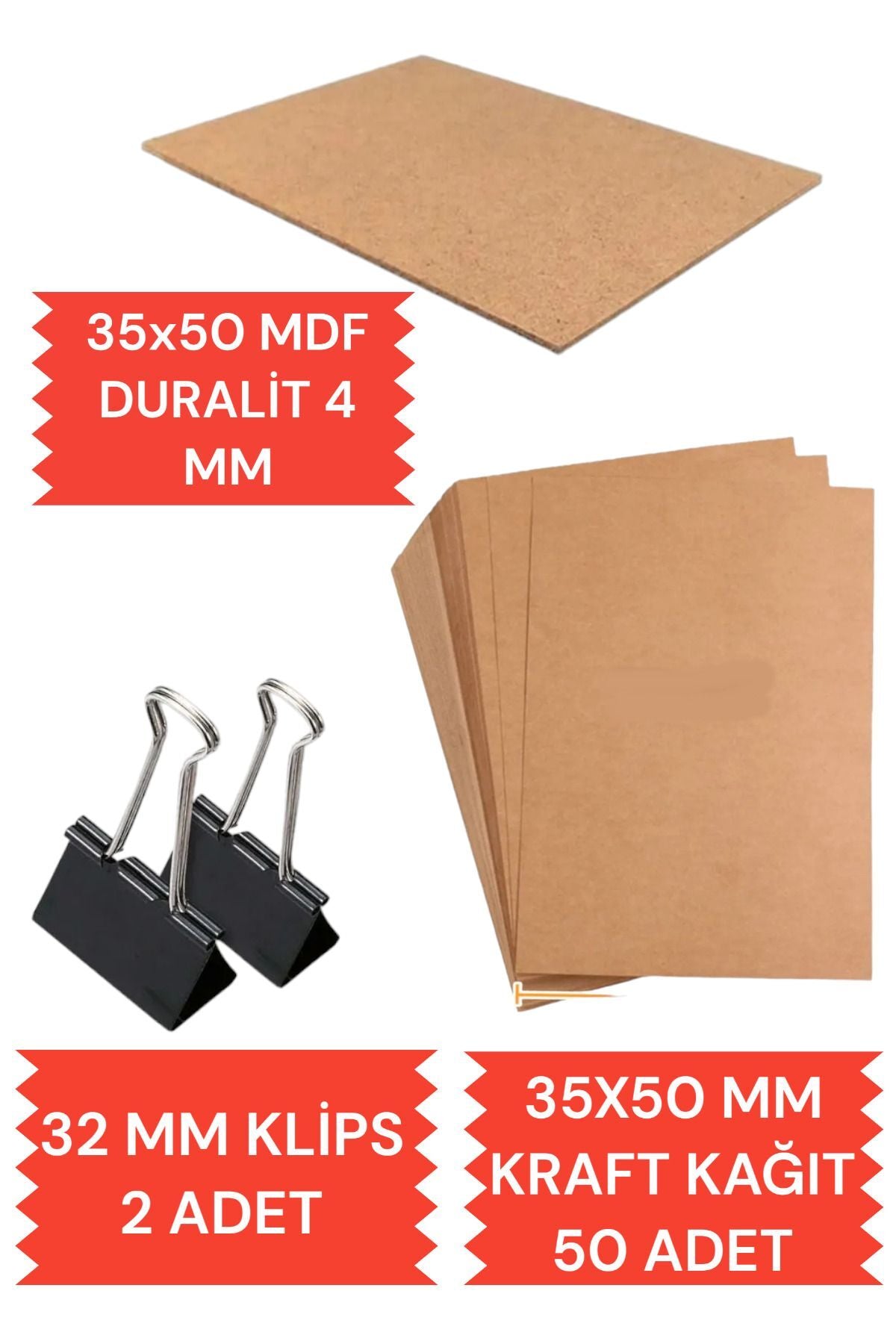 35x50 DURALİT 35X50 KRAFT KAĞIT 50 ADET VE 2 ADET KLİPS ÇİZİM SETİ