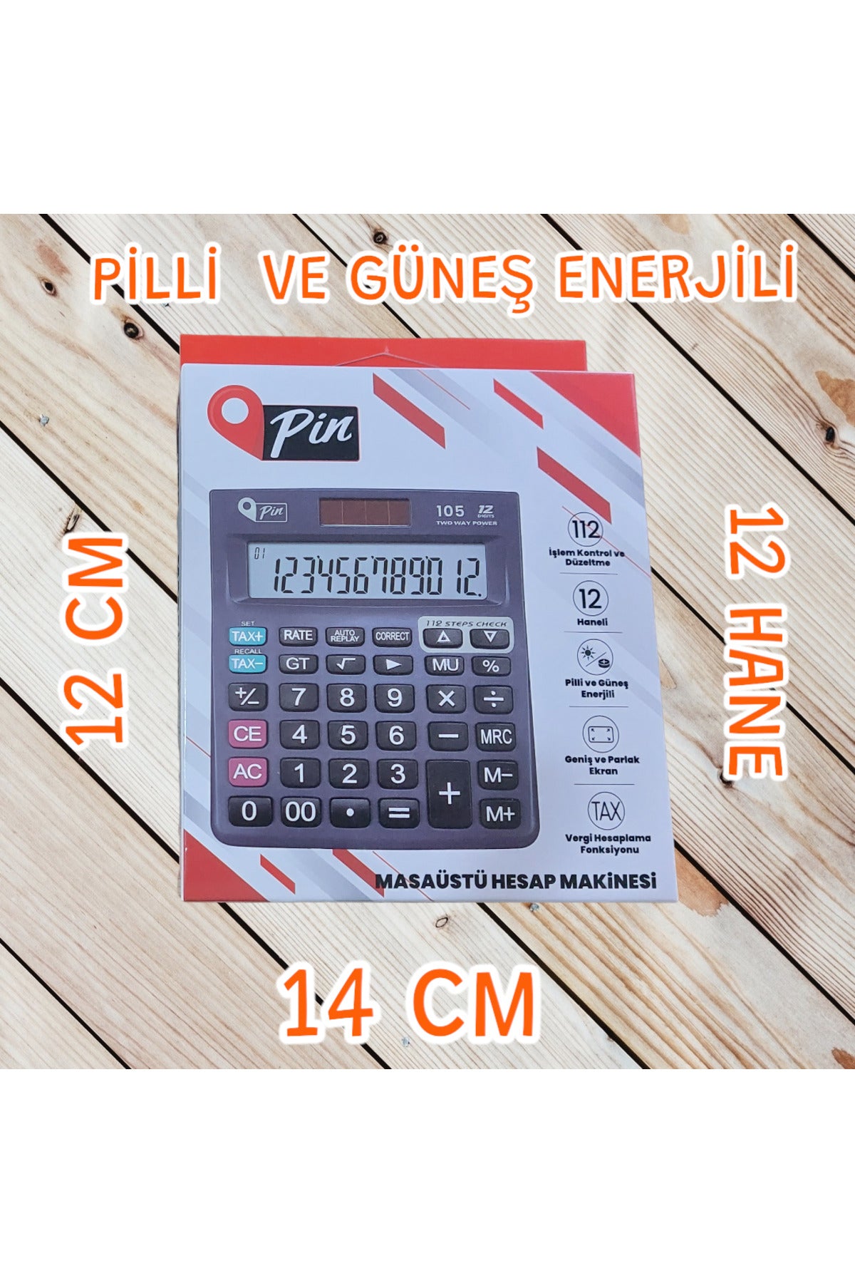 12X14 CM 12 HANELİ PİLLİ VE GÜNEŞ ENERJİLİ HESAP MAKİNESİ TAX MEVCUT MASAÜSTÜ HESAP MAKİNASI