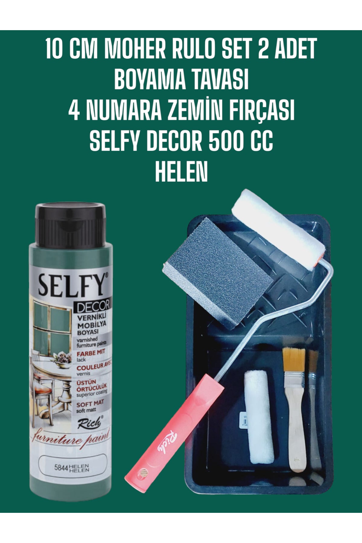 Helen Selfy Decor 500 Cc (750 GR) Kendinden Vernikli Akrilik Dolap Boyama Seti Zımpara