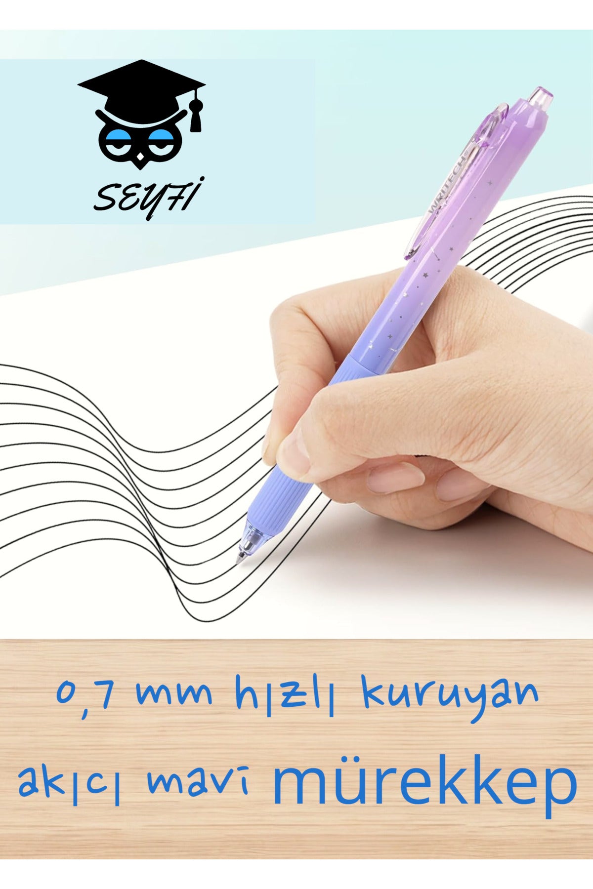 0,7 mm jel tükenmez kalem akıcı hızlı kuruyan mavi renk mürekkep WRİTECH amerikan marka Sessiz kalem
