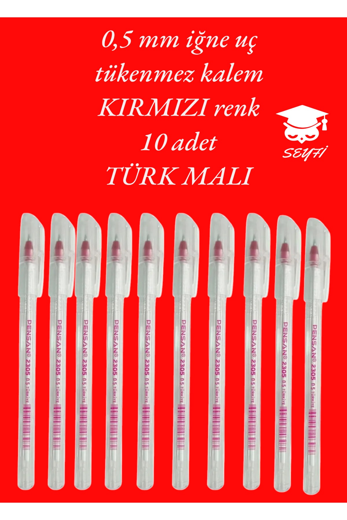 0.5 Mm Iğne Uç Kırmızı Tükenmez Kalem 10 Adet Yeni Seri Yeni Üretim Türk Malı Pensan 2305 Kırmızı