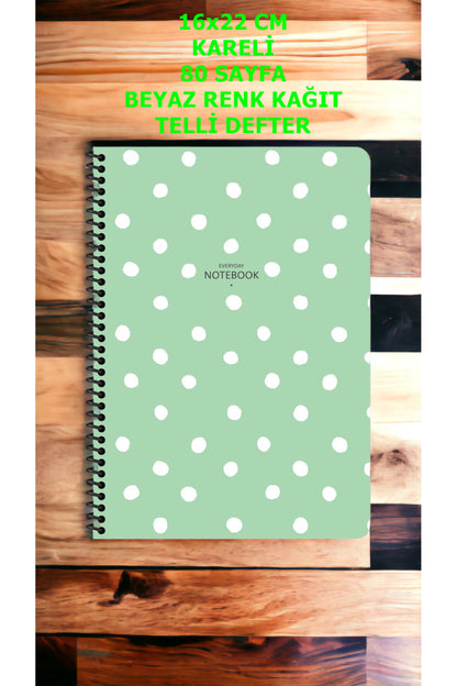 KARELİ 16X22 CM 80 YAPRAK PLASTİK KAPAK TELLİ DEFTER BEYAZ RENK SAYFALI PUANTİYE DESENLİ