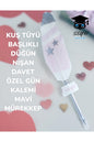 KUŞ TÜYÜ BAŞLIKLI DÜĞÜN NİŞAN DAVET ÖZEL GÜN KALEMİ MAVİ MÜREKKEP