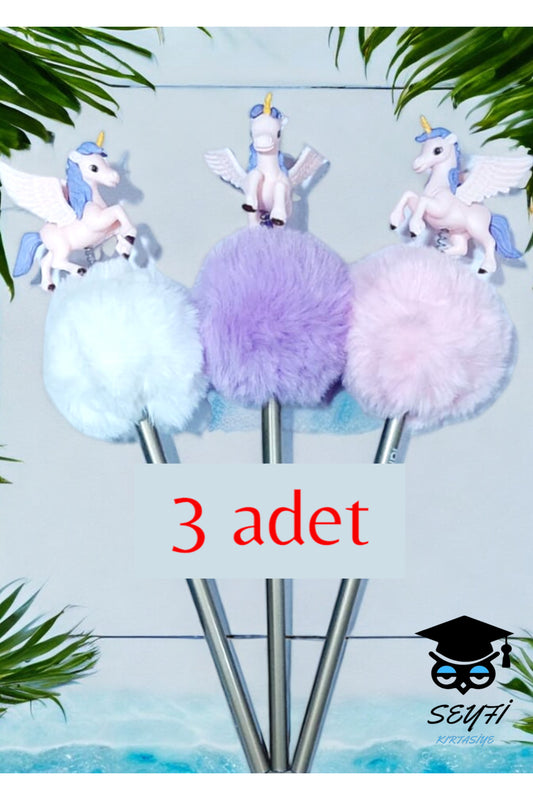 EĞLENCELİ BAŞLIKLI KURŞUN KALEM SETLERİ PELUŞ FİGÜRLER BAYKUŞ UNİCORN KEDİLER
