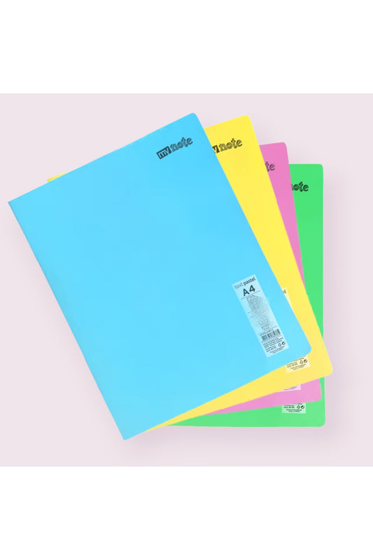 4 Adet A4 96 Yaprak Çizgili Dikişli Pastel Renkler Plastik Kapak Defter 60gr Beyaz Sayfa Karma Renk
