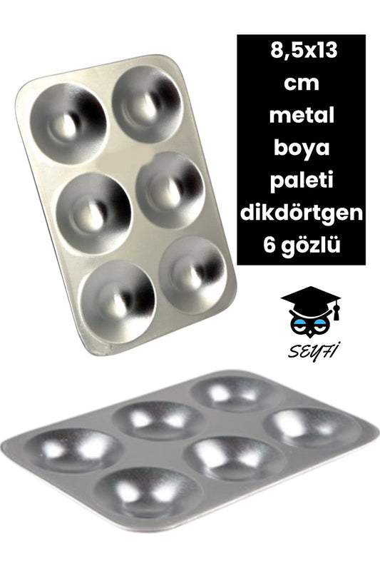 Metal Boya Paleti dikdörtgen 8,5x13 cm 6 Gözlü