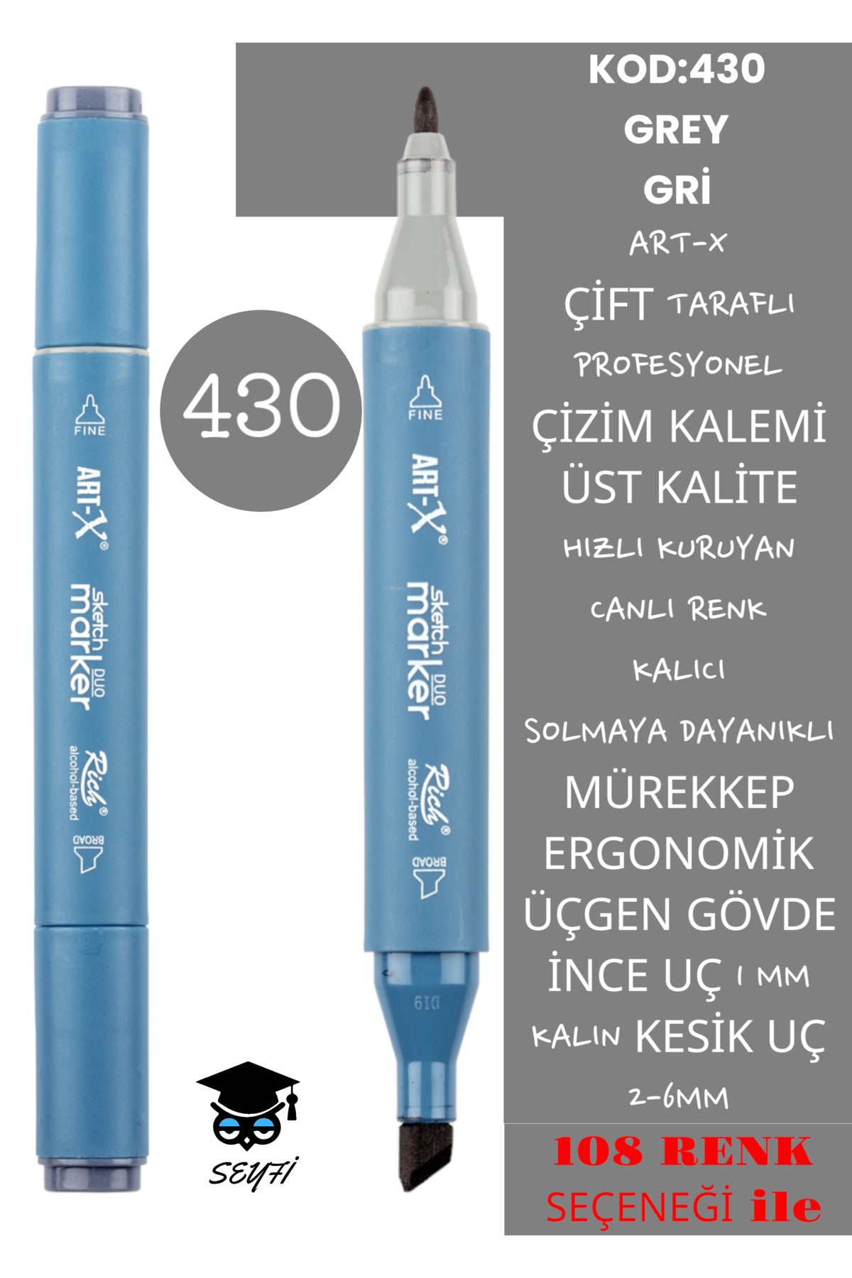 ÇİFT TARAFLI PROFESYONEL ÇİZİM KALEMİ KALICI MÜREKKEP ÜÇGEN GÖVDE İNCE UÇ 1 MM KESİK UÇ 2-6MM SKETCH