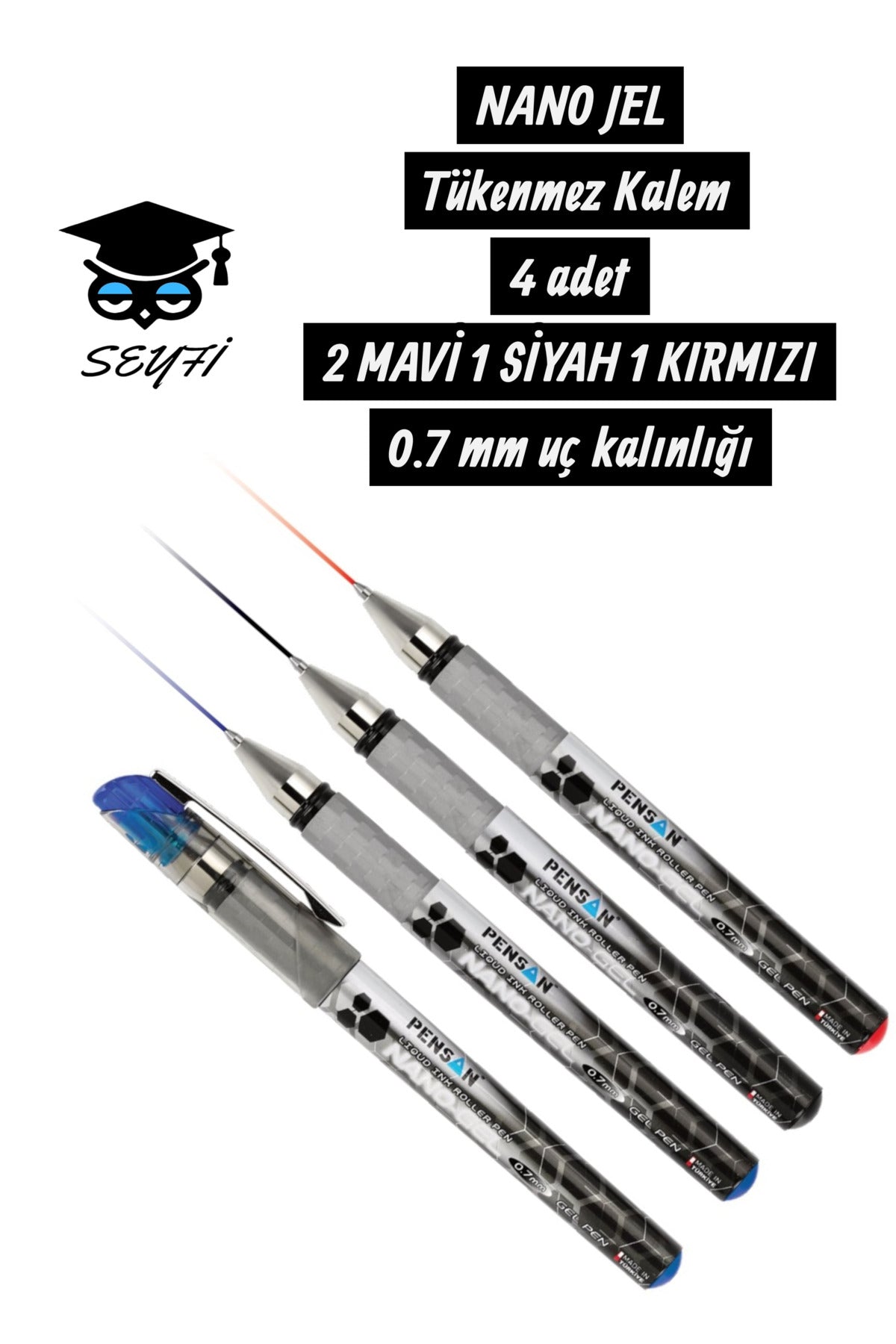pensan nano gel 4'LÜ SET 0.7 mm tükenmez kalem imza kalemi türk malı 4 ADET