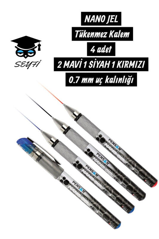 pensan nano gel 4'LÜ SET 0.7 mm tükenmez kalem imza kalemi türk malı 4 ADET