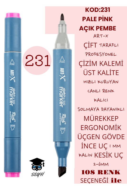 ÇİFT TARAFLI PROFESYONEL ÇİZİM KALEMİ KALICI MÜREKKEP ÜÇGEN GÖVDE İNCE UÇ 1 MM KESİK UÇ 2-6MM SKETCH