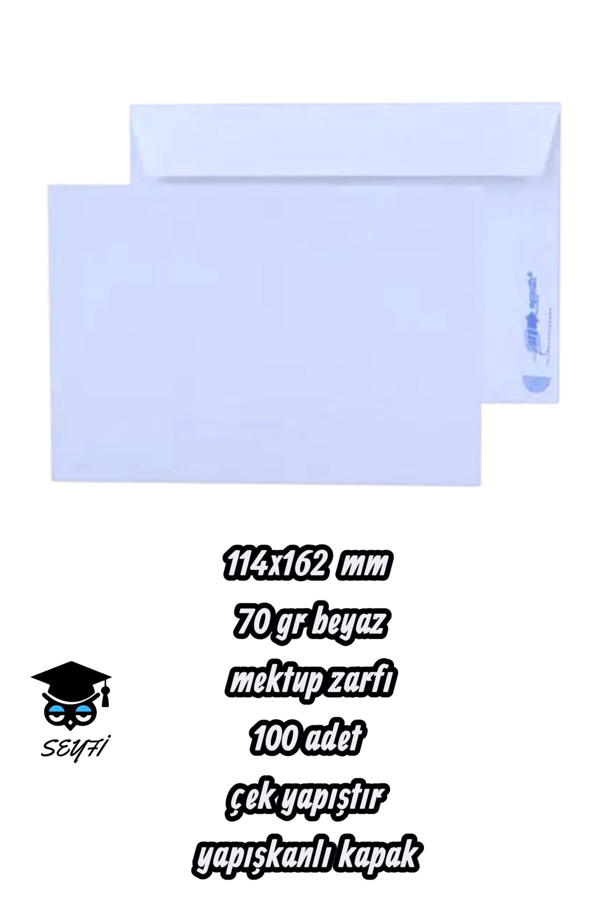 114x162 mm 70 gr beyaz mektup zarfı 100 adet çek yapıştır yapışkanlı kapak
