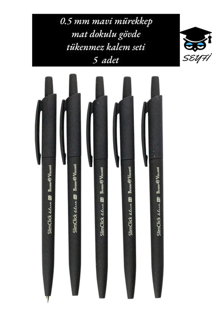 0.5 mm mavi mürekkep mat dokulu gövde tükenmez kalem seti 5 adet