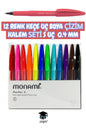 MONAMİ 12 RENK KEÇE UÇ BOYA ÇİZİM KALEM SETİ S UÇ 0.4 MM