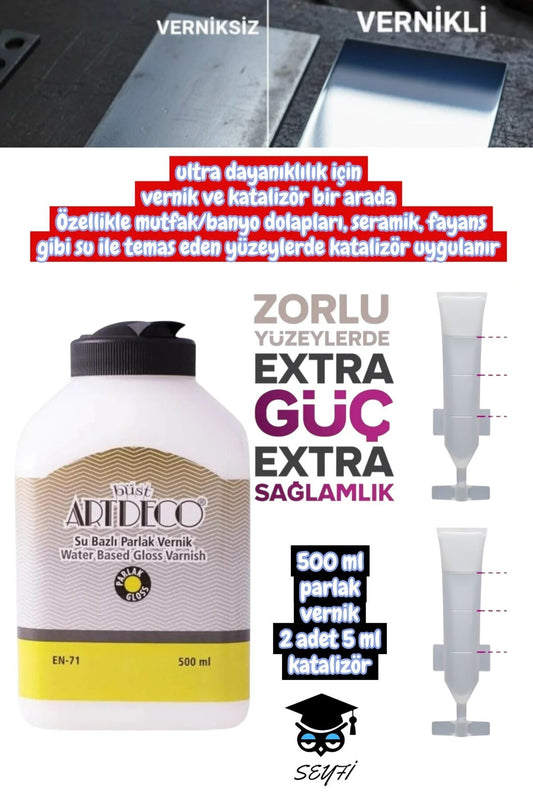 500 ml parlak vernik 2 adet 5 ml katalizör ıslak zemin vb zor tutunan yüzeylerde ekstra dayanıklılık