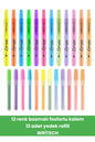 12 renk basmalı fosforlu kalem 12 adet yedek refill WRİTECH