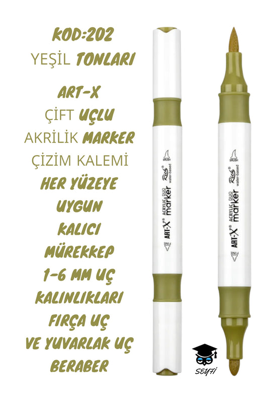 ART-X ÇİFT UÇLU AKRİLİK MARKER ÇİZİM KALEMİ HER YÜZEYE UYGUN KALICI MÜREKKEP 1-6 MM UÇ KALINLIKLARI