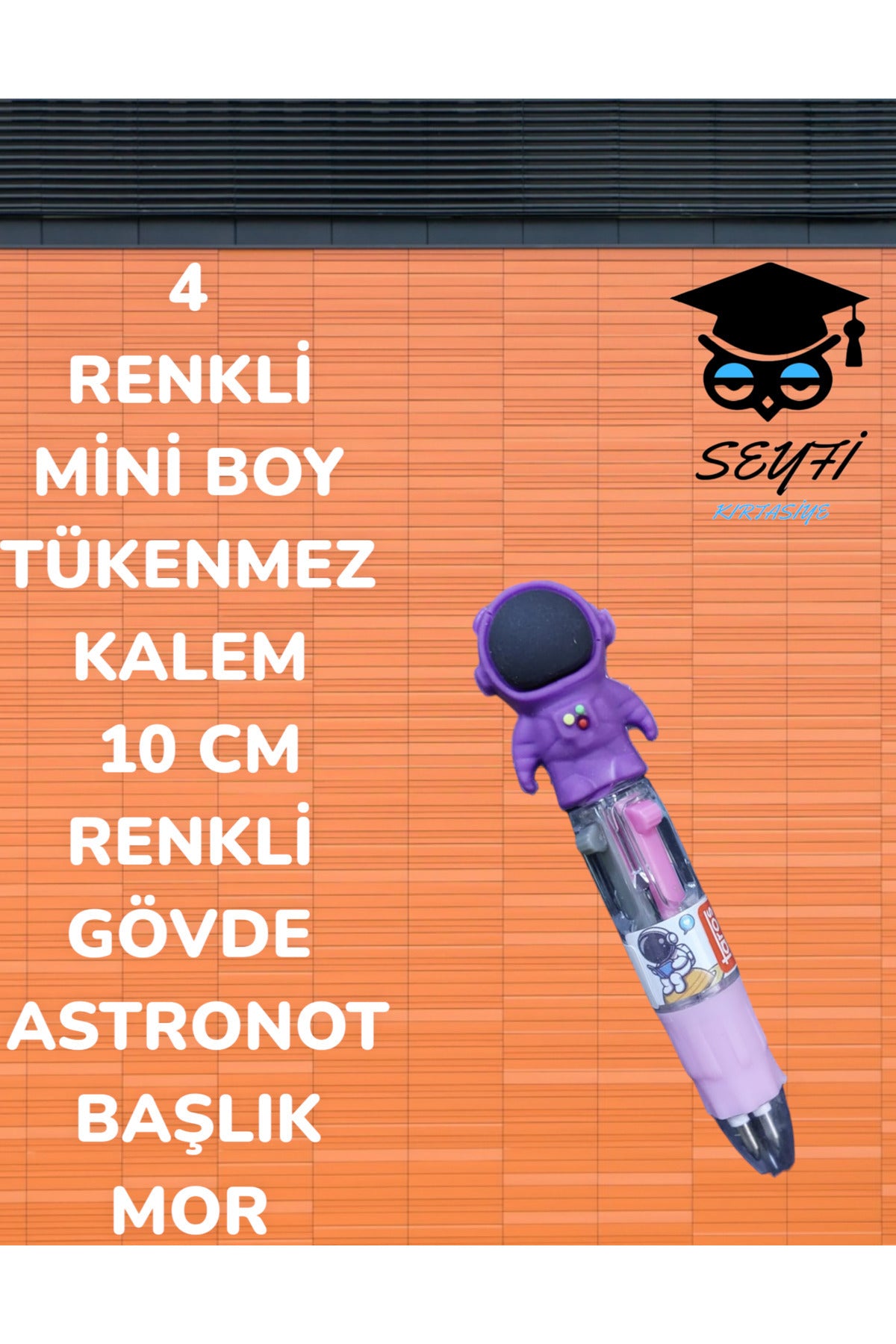 4 RENKLİ MİNİ BOY TÜKENMEZ KALEM 10 CM RENKLİ GÖVDE ASTRONOT BAŞLIK