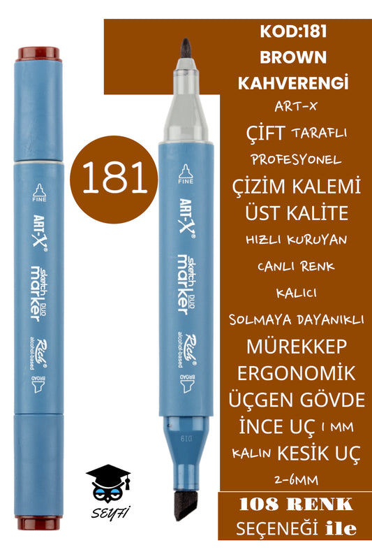 ÇİFT TARAFLI PROFESYONEL ÇİZİM KALEMİ KALICI MÜREKKEP ÜÇGEN GÖVDE İNCE UÇ 1 MM KESİK UÇ 2-6MM SKETCH