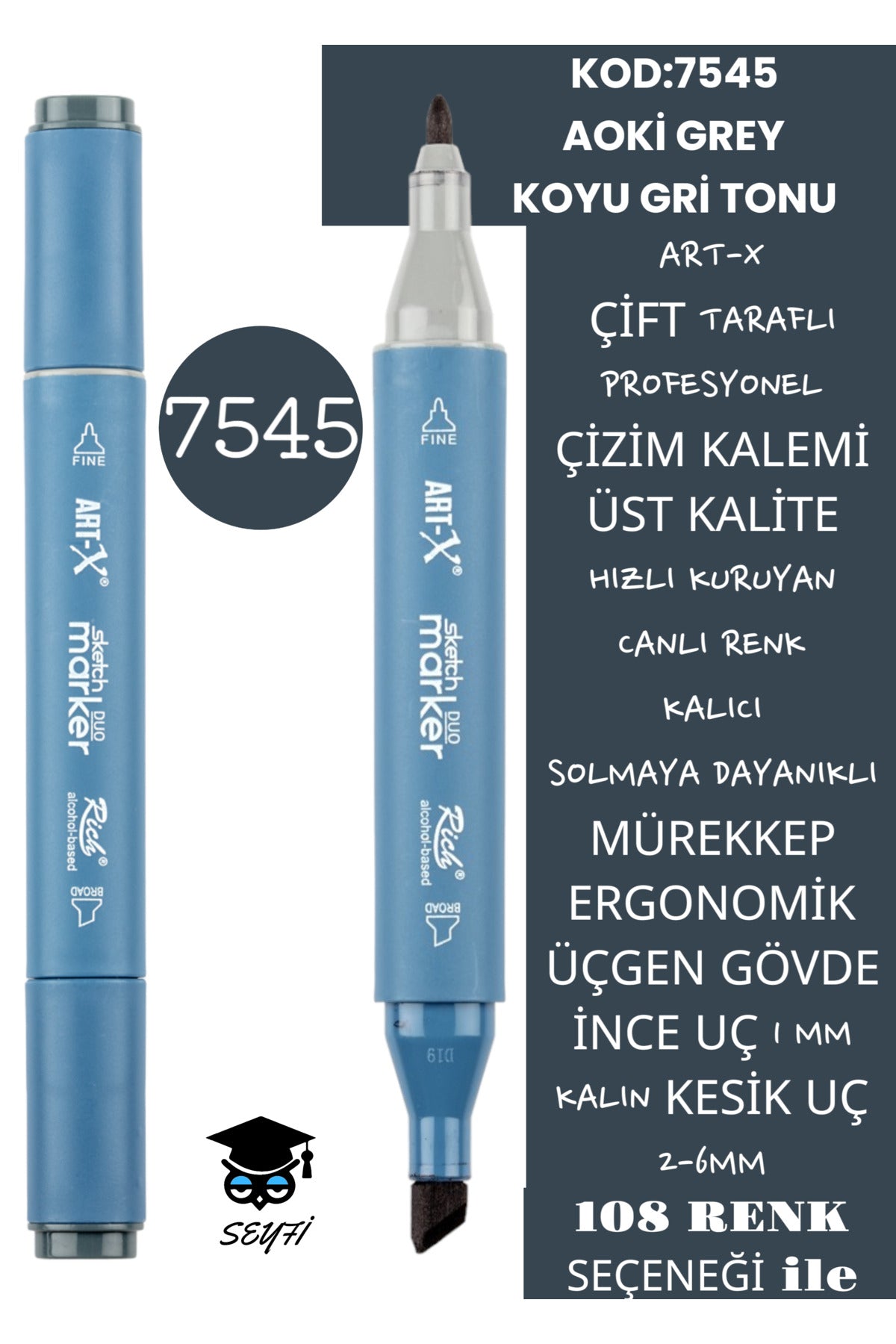 ÇİFT TARAFLI PROFESYONEL ÇİZİM KALEMİ KALICI MÜREKKEP ÜÇGEN GÖVDE İNCE UÇ 1 MM KESİK UÇ 2-6MM SKETCH
