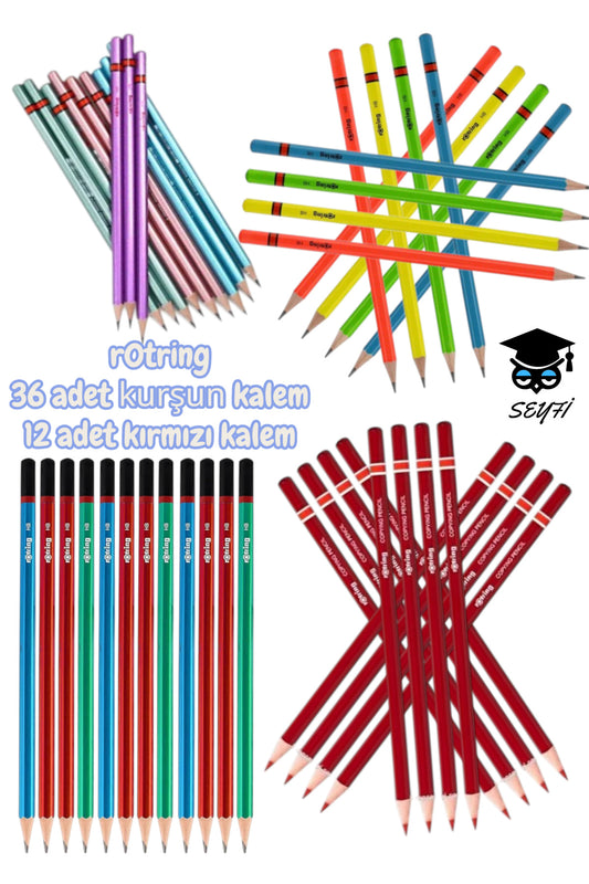 rotring 36 adet kurşun kalem 12 adet kırmızı kalem