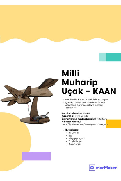 TÜRK MALI Milli Muharip Uçak KAĞAN Ahşap Oyuncak STEM-A Eğitim Seti Çocuklar için Boyanabilir Maket