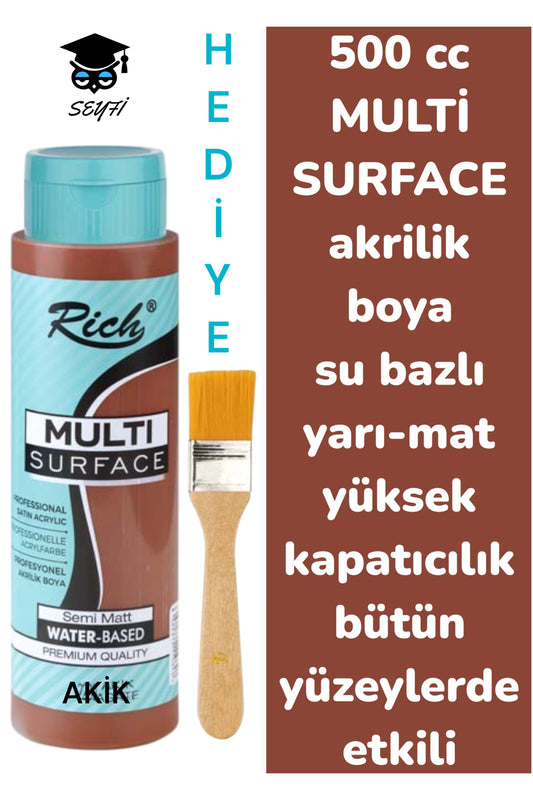 MULTİ SURFACE AKRİLİK BOYA 500 CC-TÜM YÜZEYLERDE İDEAL-SU BAZLI-YÜKSEK KAPATICI PİGMENT-YARI MAT