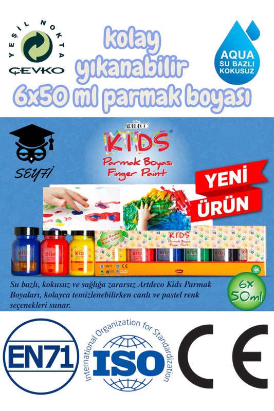 6x50 ML parmak boyası kolay yıkanabilir su bazlı kokusuz %100 Çevre dostu zararlı madde içermez