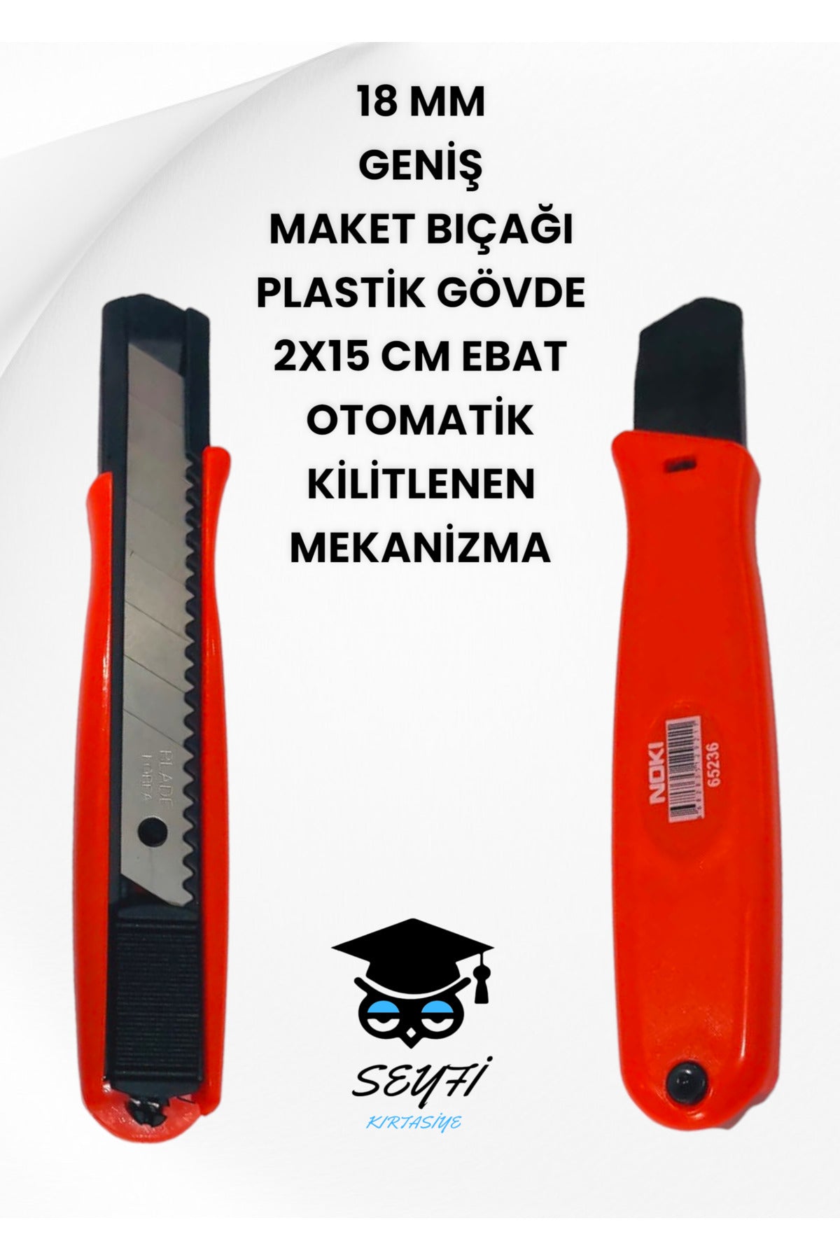 18 MM GENİŞ MAKET BIÇAĞI PLASTİK GÖVDE 2X15 CM EBAT OTOMATİK KİLİTLENEN MEKANİZMA