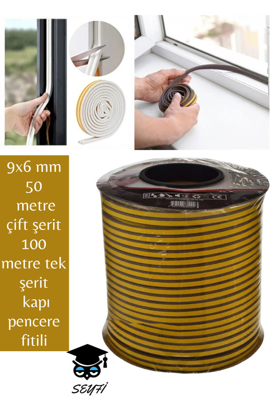 9x6 mm 50 metre çift şerit 100 metre tek şerit kapı pencere fitili