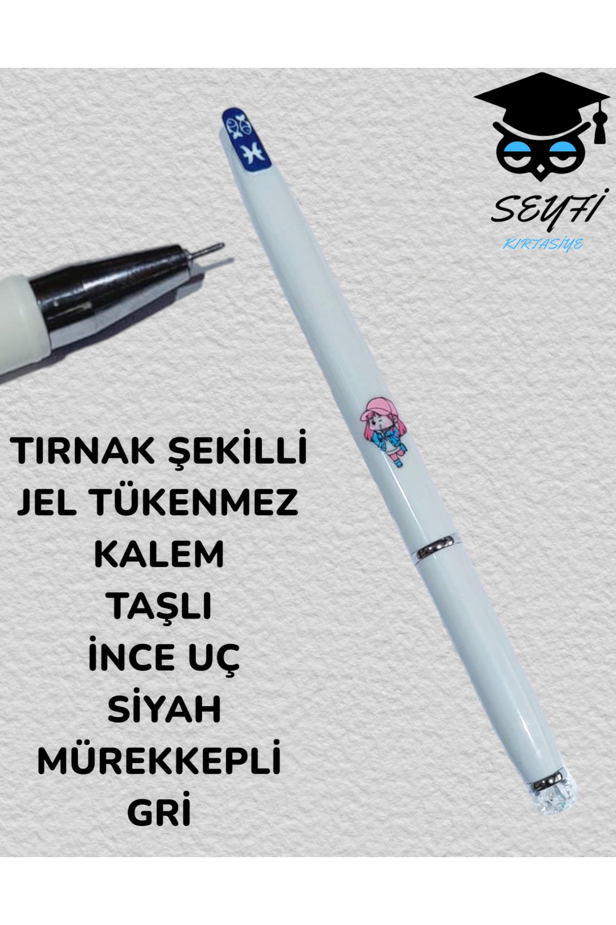 TIRNAK ŞEKİLLİ JEL TÜKENMEZ KALEM TAŞLI İNC UÇ SİYAH MÜREKKEPLİ