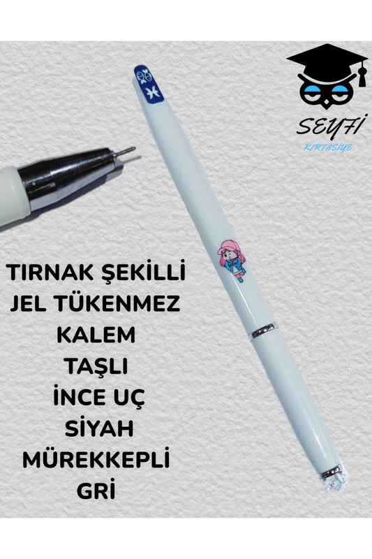 TIRNAK ŞEKİLLİ JEL TÜKENMEZ KALEM TAŞLI İNC UÇ SİYAH MÜREKKEPLİ