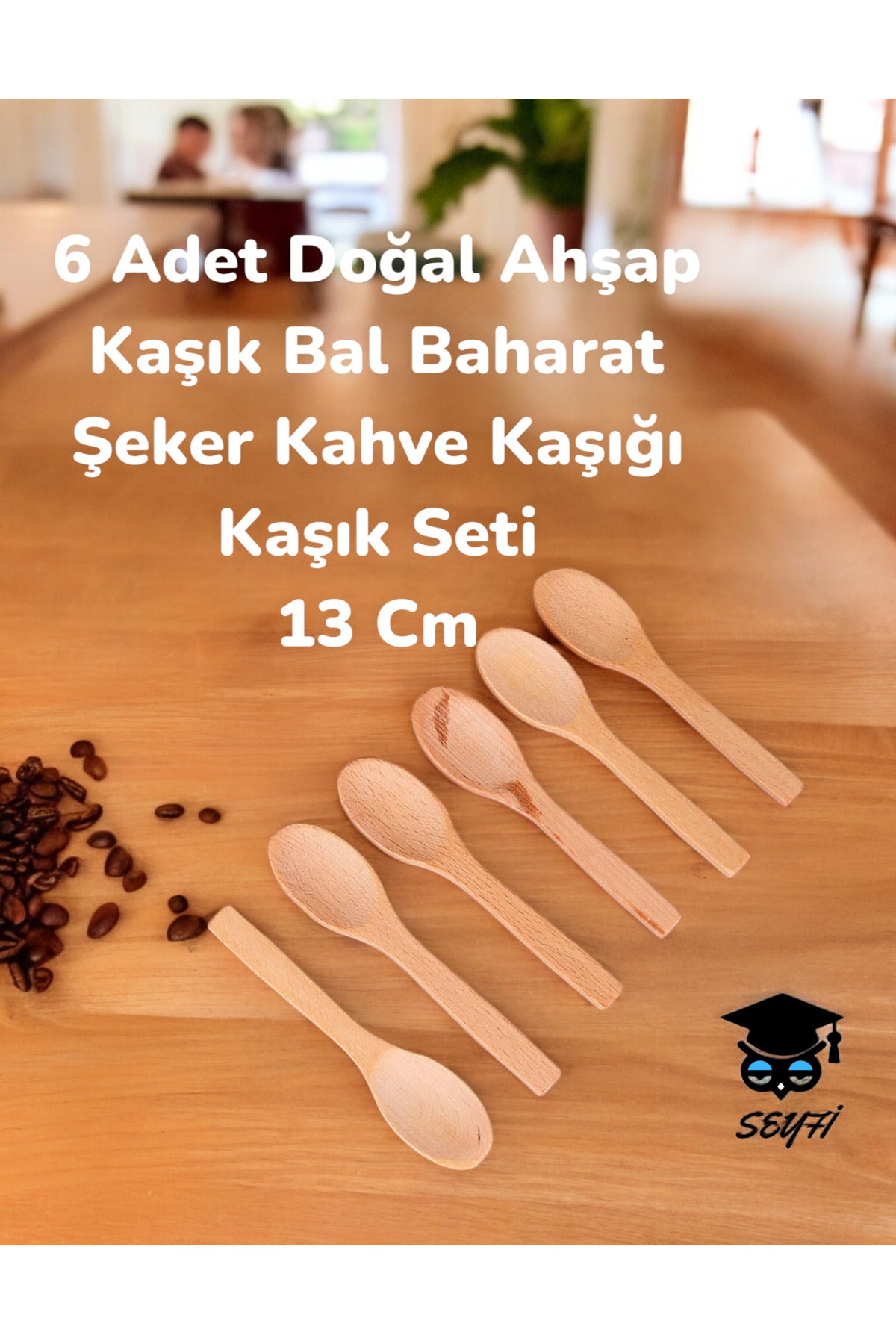 6 Adet Doğal Ahşap Kaşık Bal Baharat Şeker Kahve Kaşığı Kaşık Seti 13 Cm