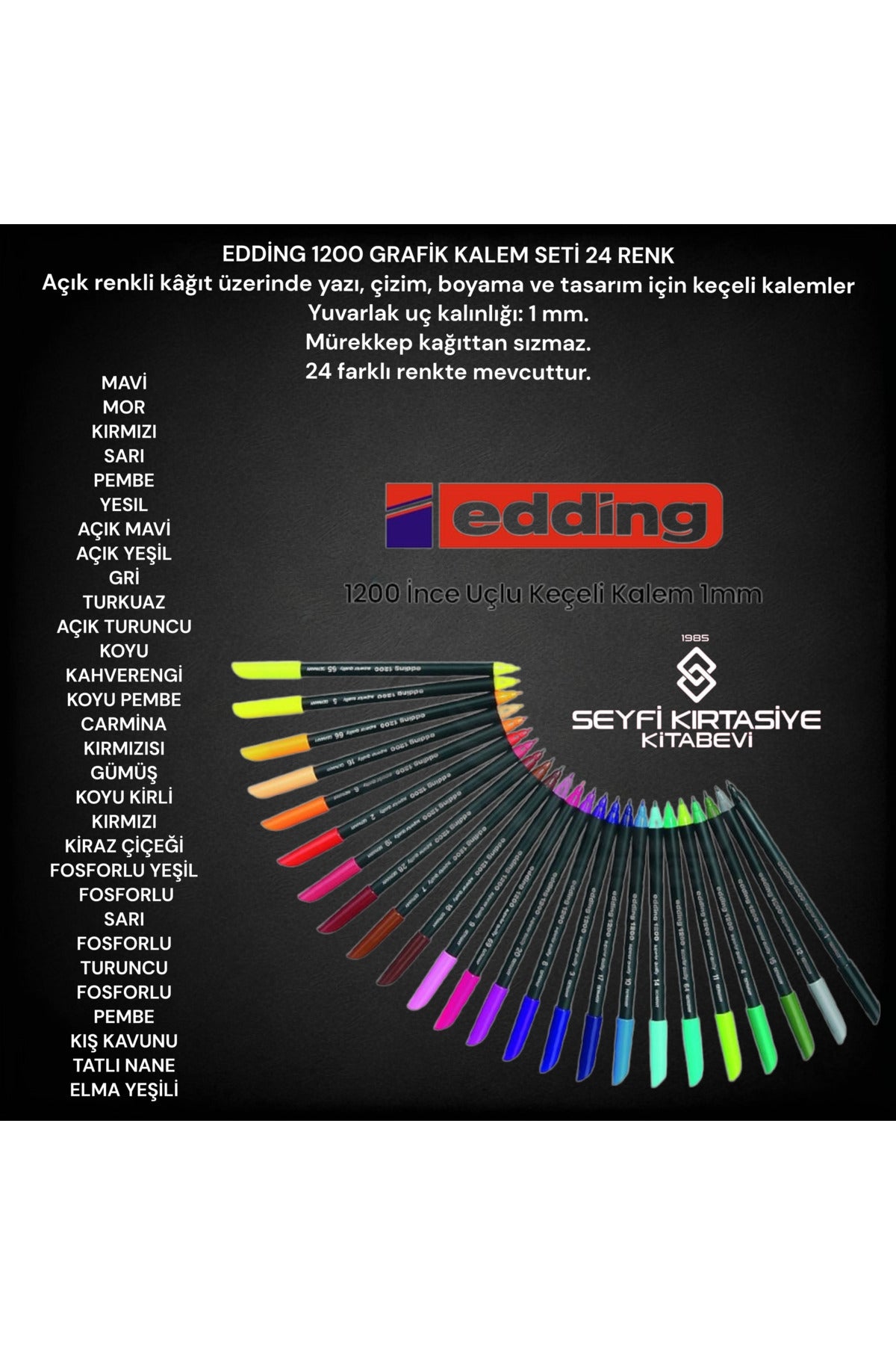 EDDİNG 1200 GRAFİK KALEM SETİ 24 RENK 1.0 MM YUVARLAK UÇ TOPTAN FİYATINA