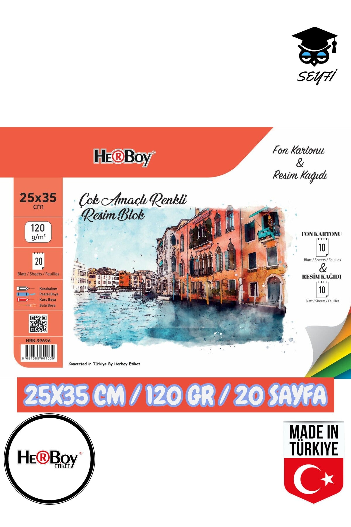 25X35 CM 120 gr fon kartonu ve resim kağıdı defteri 20 sayfa telli HERBOY